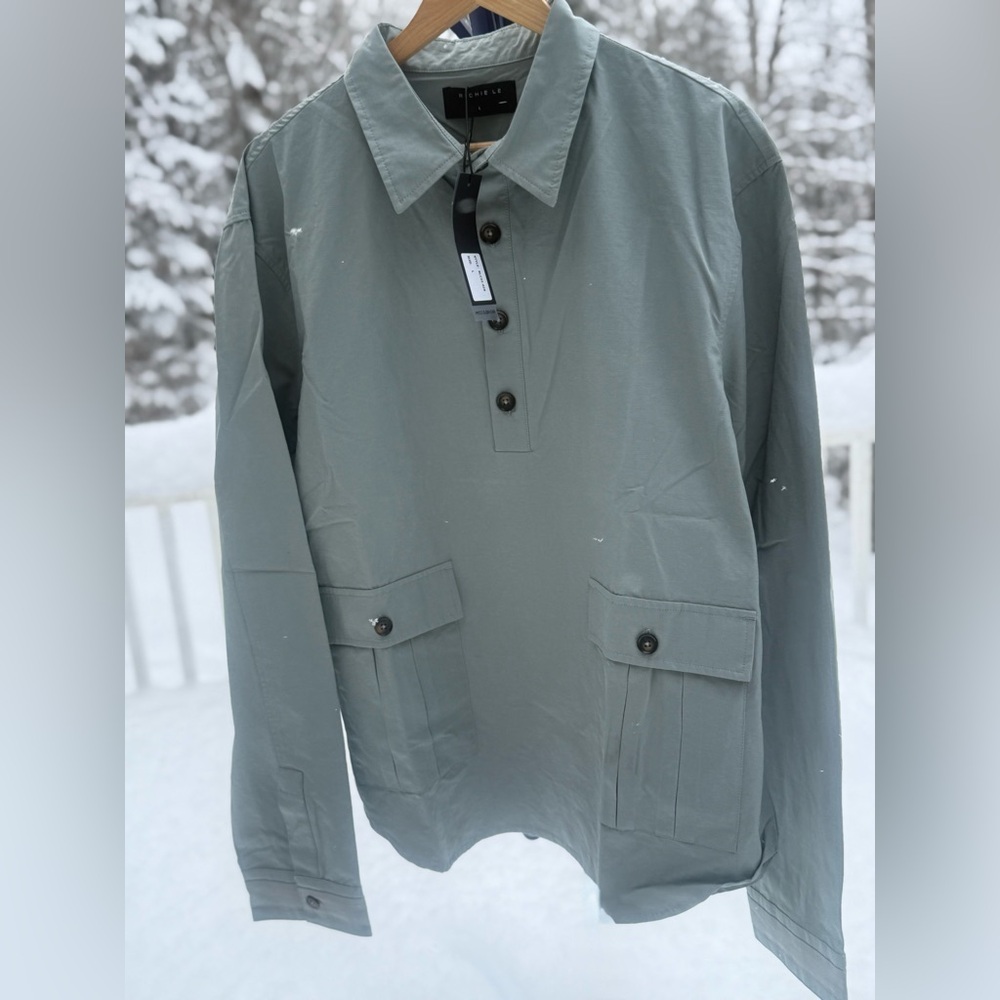 Richie Le Utility Pullover Shirt Sage Green Button Front Size Large NWT